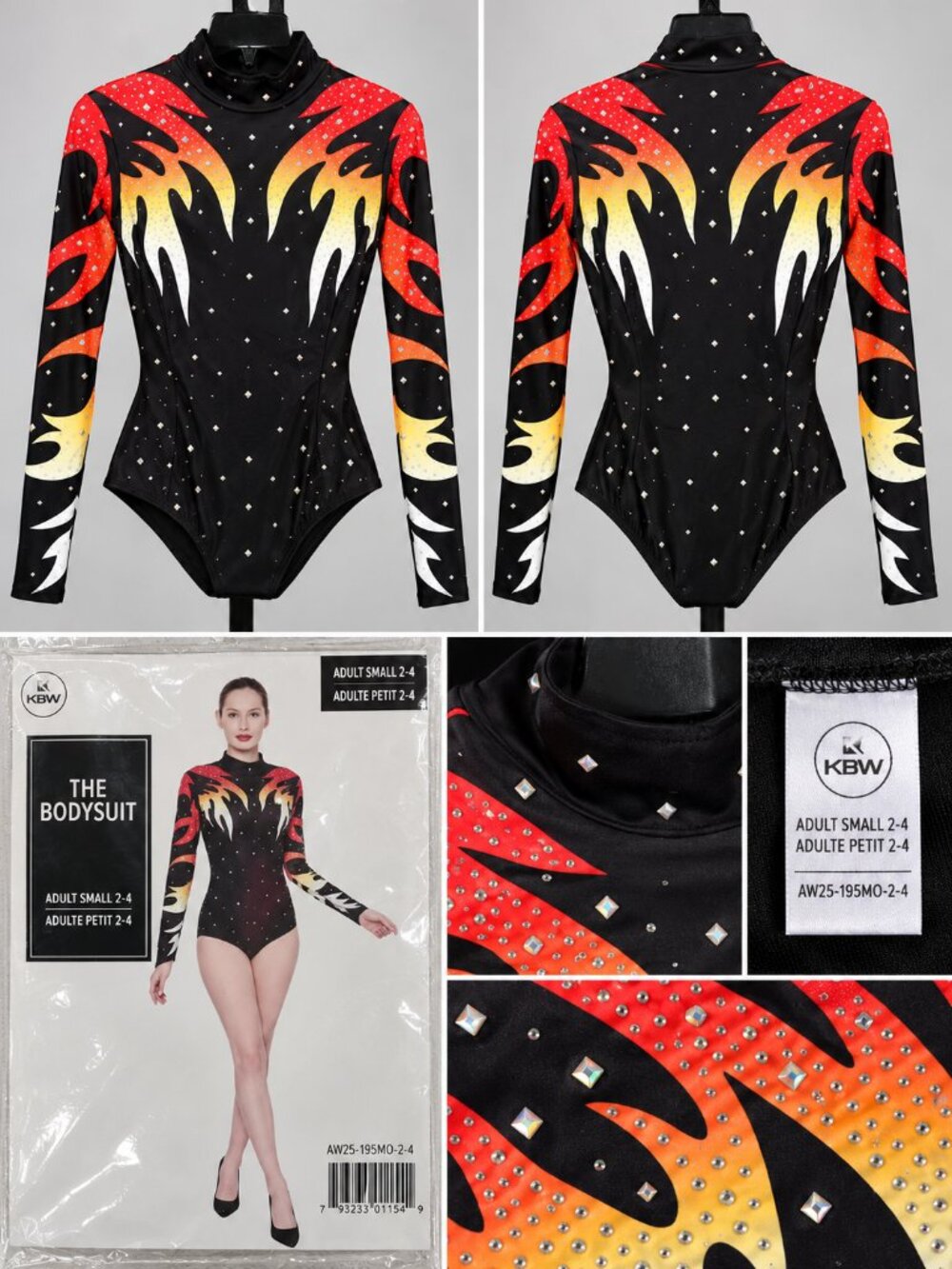 KBW Fire & Flame Rhinestone Bodysuit Costume - NWT Adult S/M/L